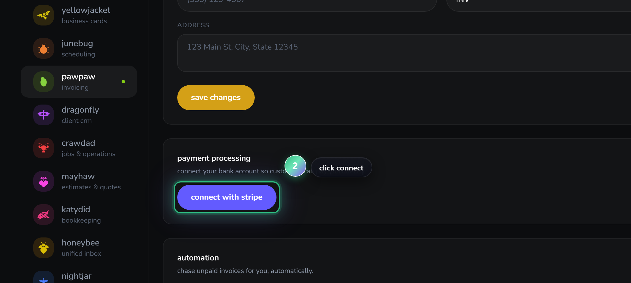 click "connect stripe" — step 2