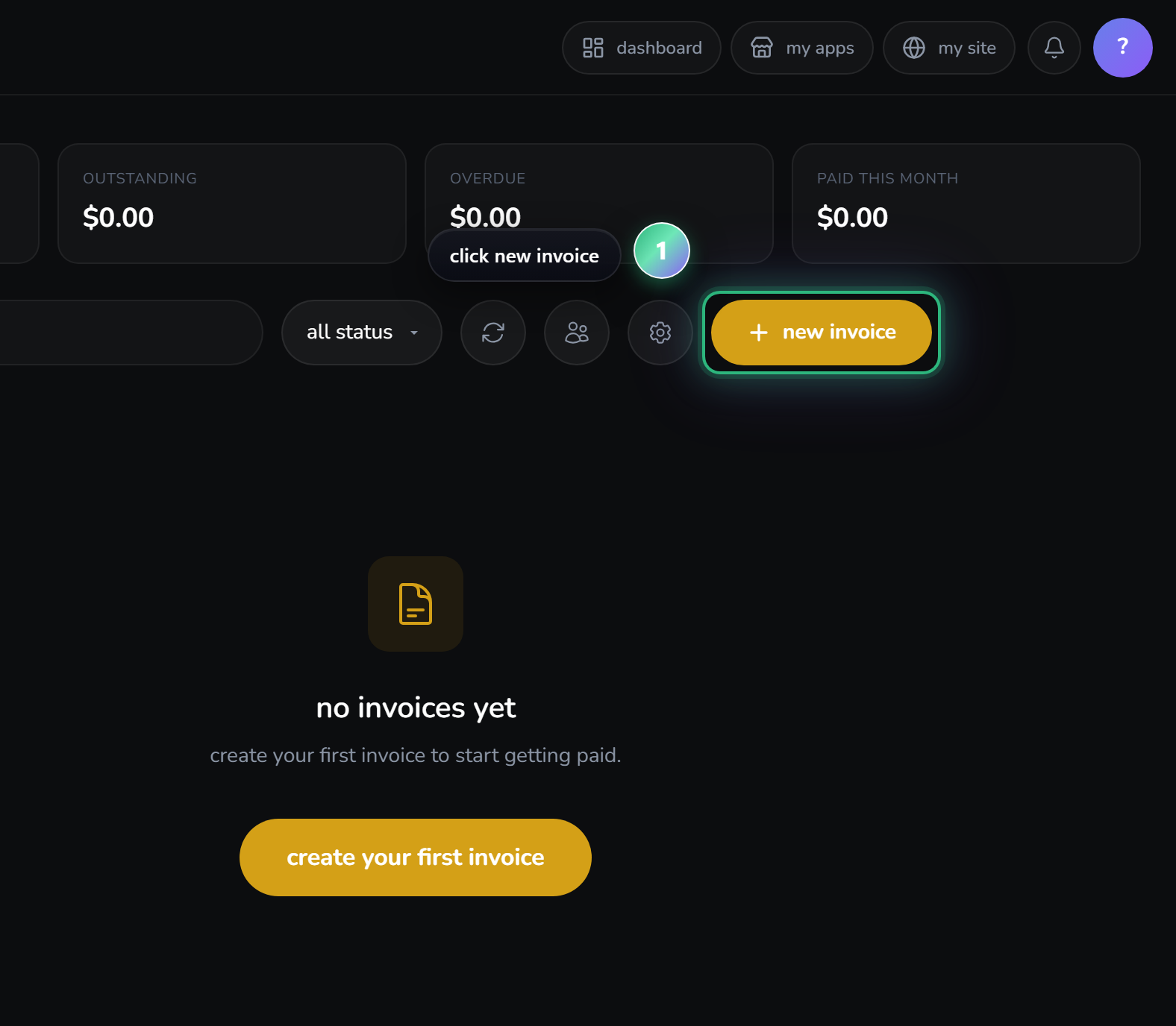 click "new invoice" — step 1