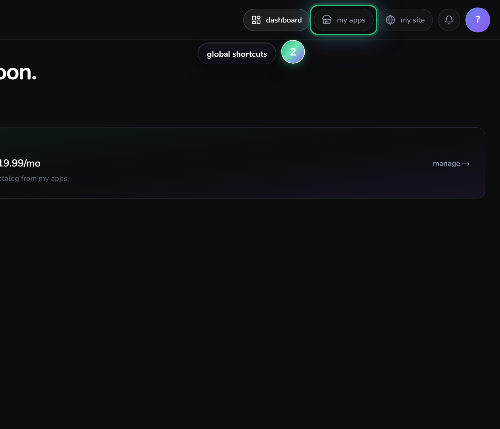 the top nav — global shortcuts — step 2