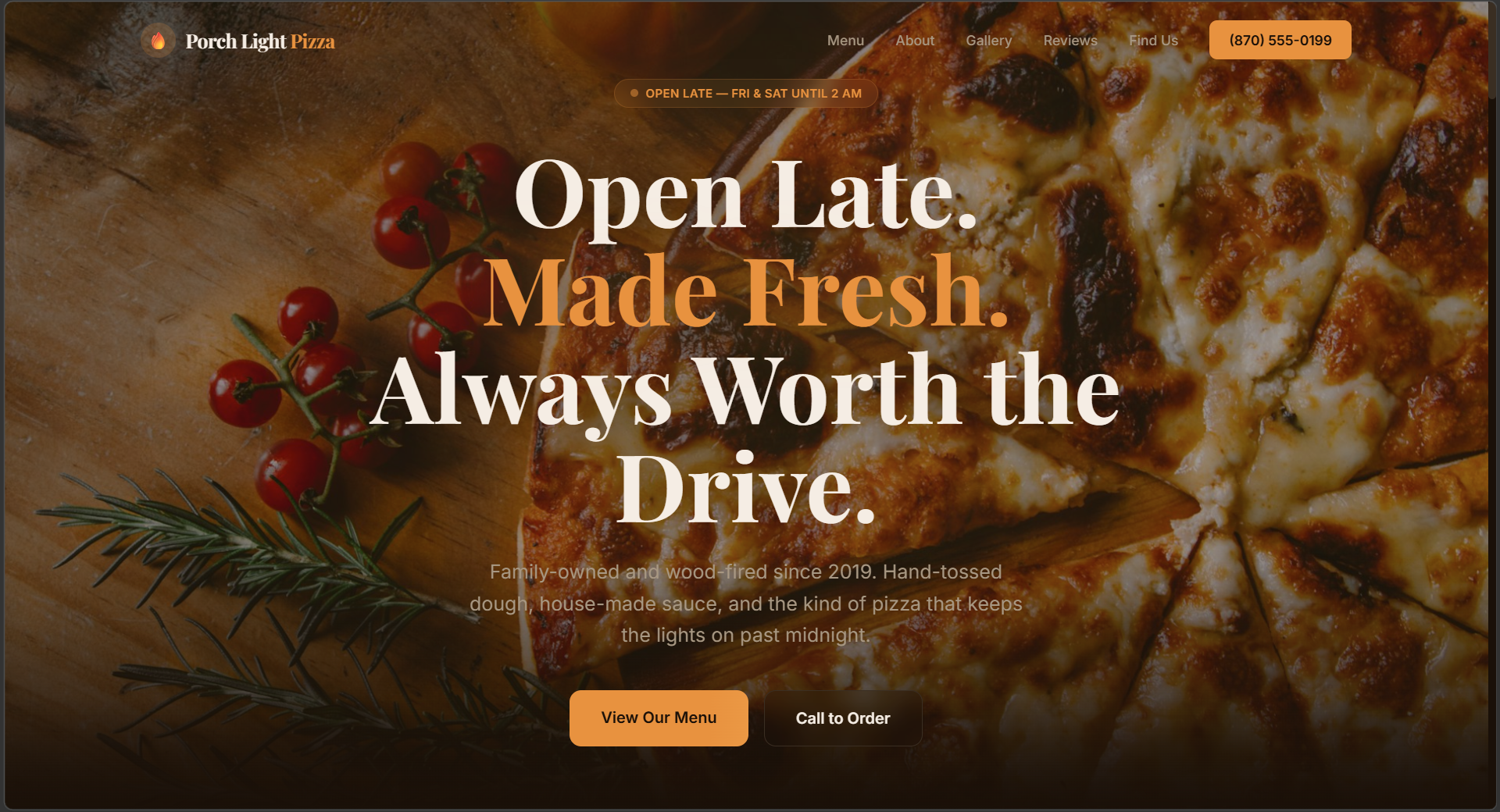 The Porch Light Pizza website