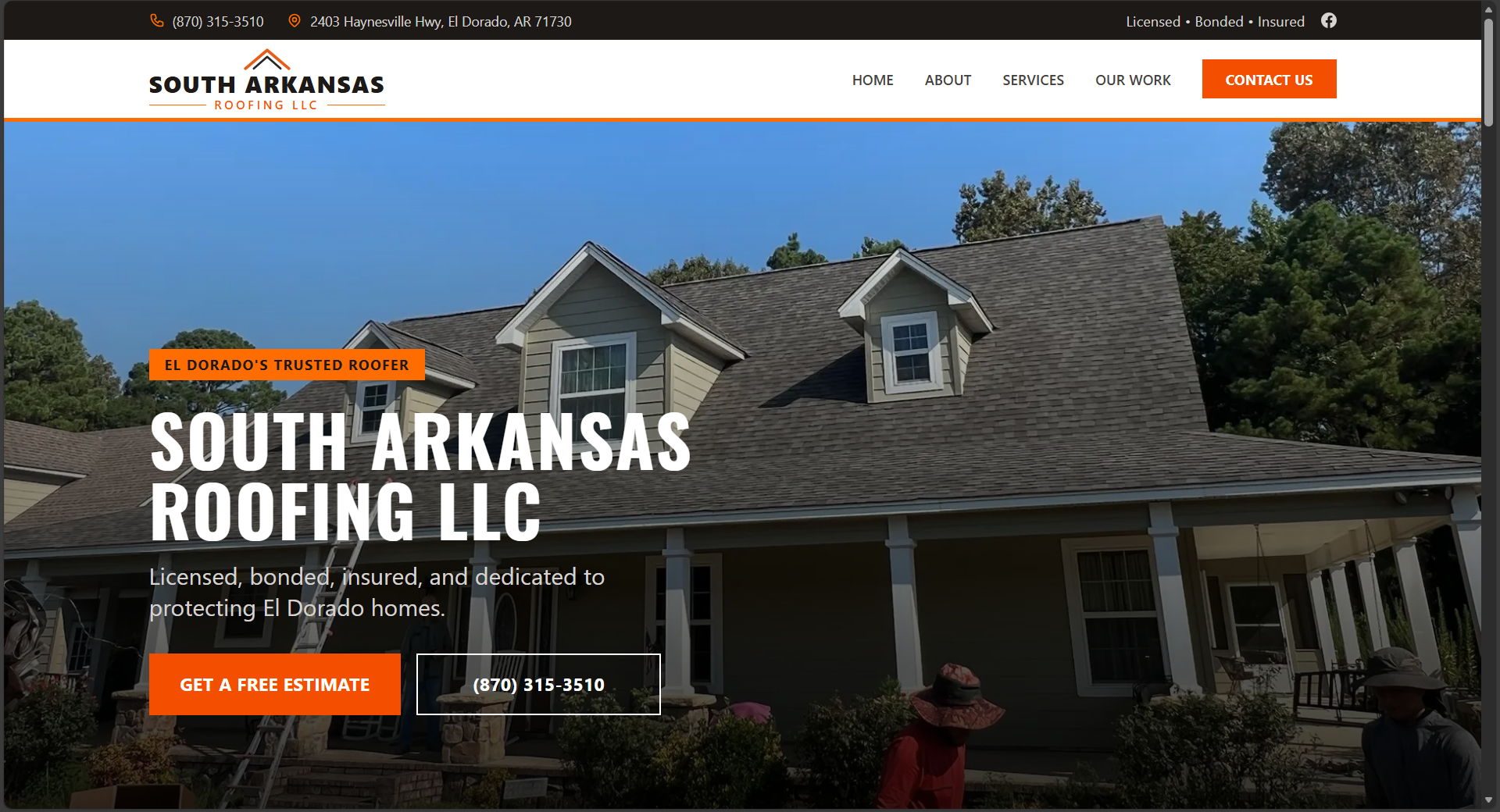 The South Arkansas Roofing website