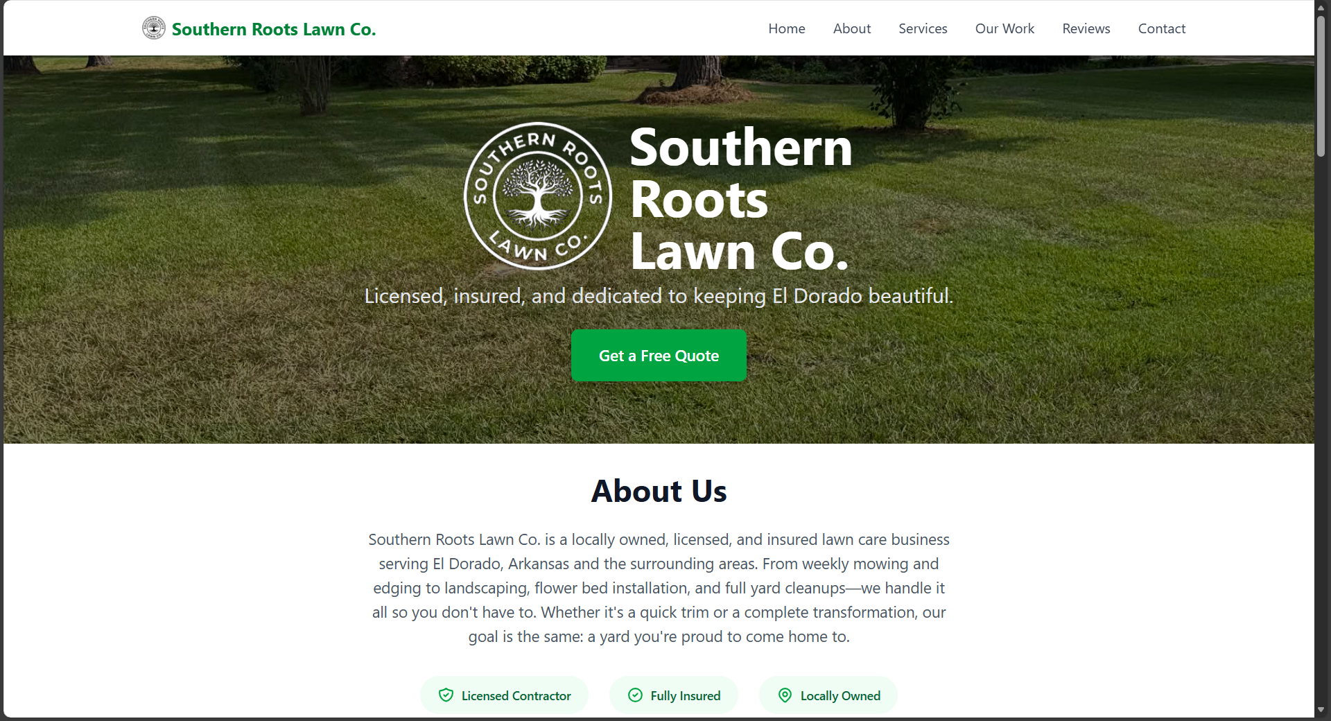 The Southern Roots Lawn Co website